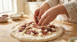 Vegetarischer Flammkuchen mit Schmand und Rucola - Schritt 5