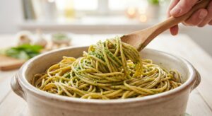 Bärlauch-Pesto-Pasta mit Pinienkernen und Feta - Schritt 5