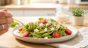 Bärlauch-Pesto-Pasta mit Pinienkernen und Feta - Schritt 7