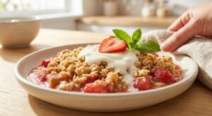 Erdbeer-Rhabarber-Crumble mit Vanille-Joghurt - Schritt 7