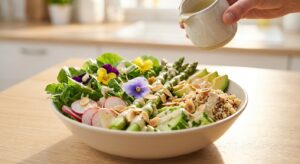 Frühlings-Bowl mit Spargel, Erbsen und Minz-Dressing - Schritt 7