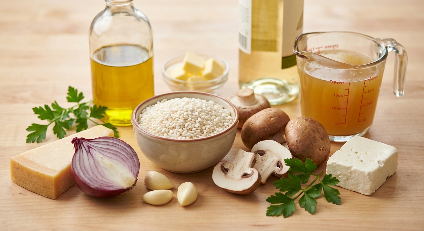 Zutaten für Cremiges Pilz-Risotto mit Parmesan und Feta