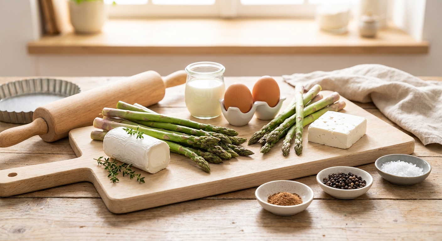 Zutaten für Grüner Spargel Quiche mit Ziegenkäse