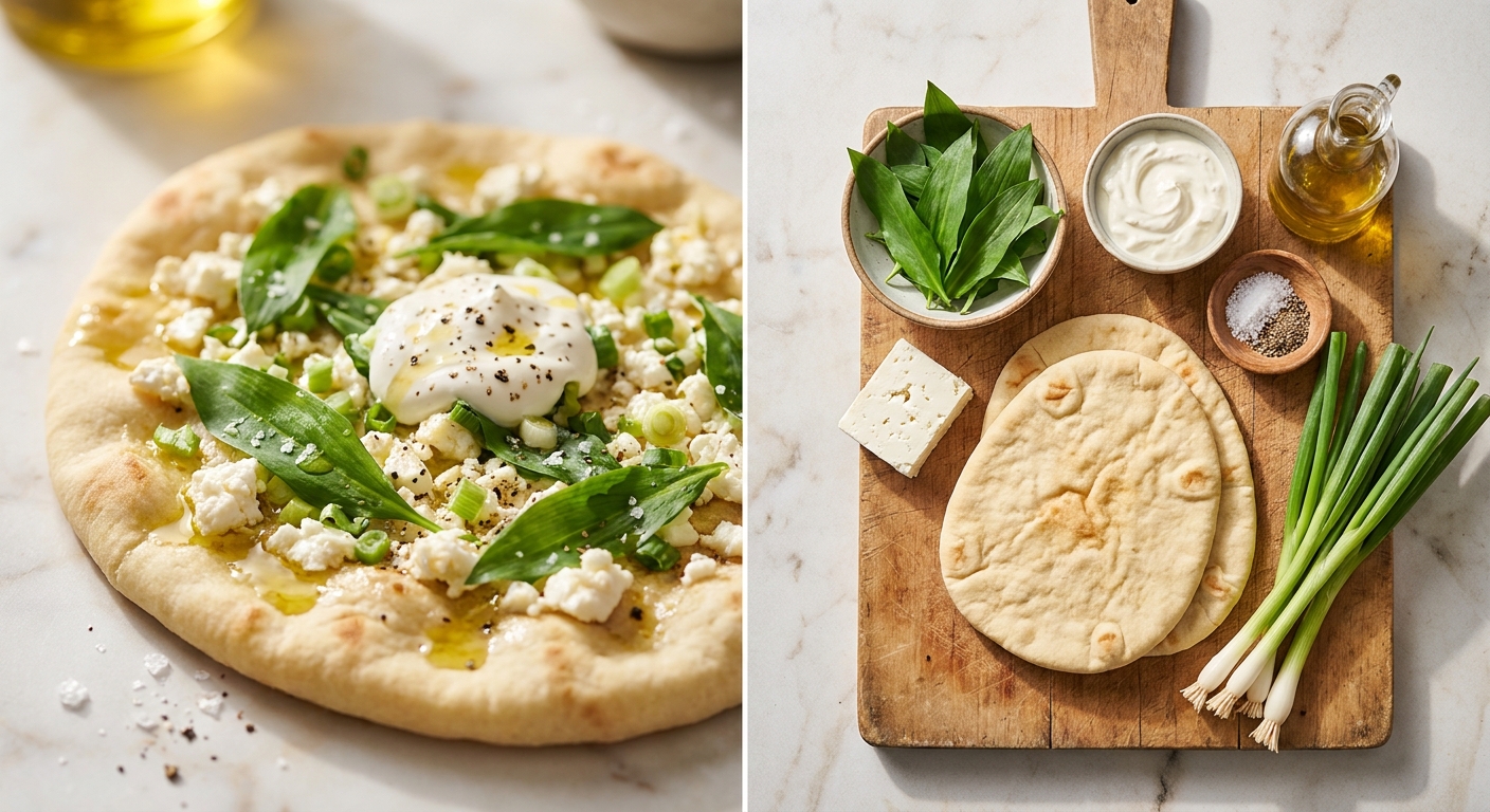 Zutaten für Bärlauch-Fladen mit Feta und Frühlingszwiebeln