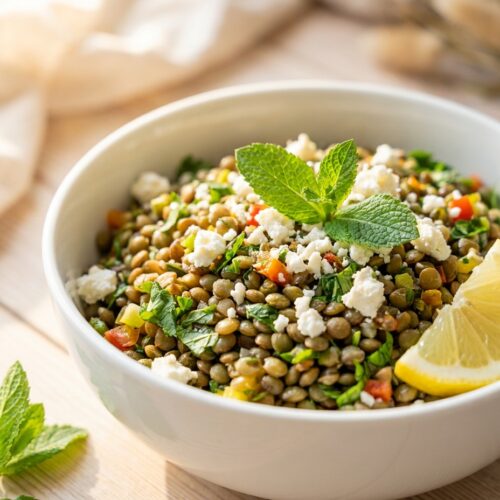 Linsen-Feta-Salat mit Kraeutern