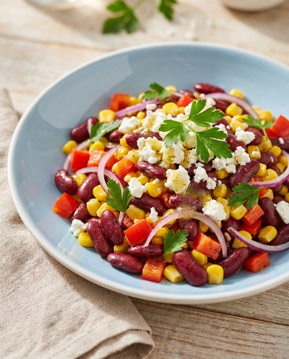 Bohnen-Mais-Salat mit Feta