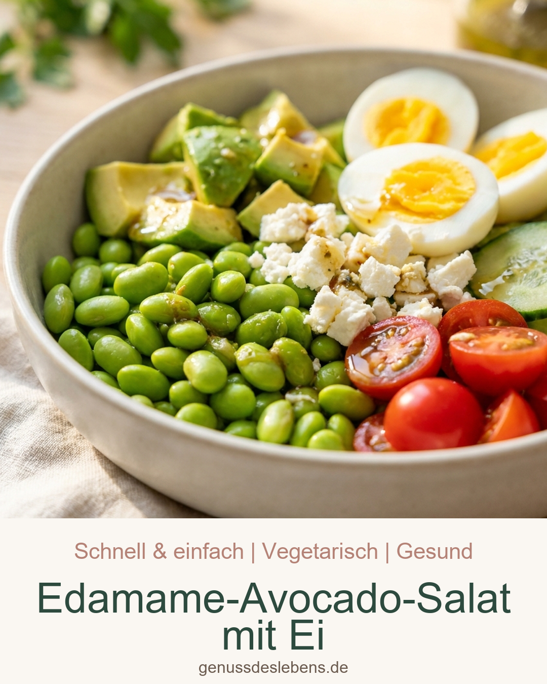 Edamame-Avocado-Salat mit Ei - Pin für Pinterest