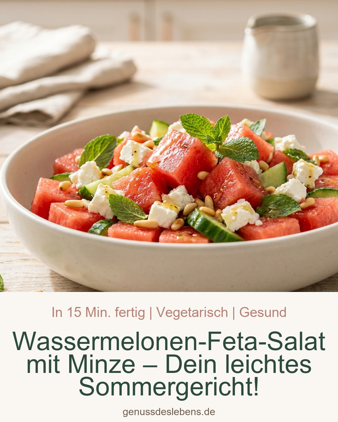 Wassermelonen-Feta-Salat mit Minze – Dein leichtes Sommergericht! - Pin für Pinterest