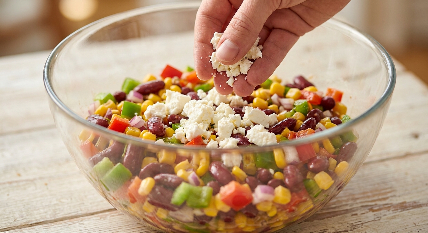 Bohnen-Mais-Salat mit Feta Zubereitung