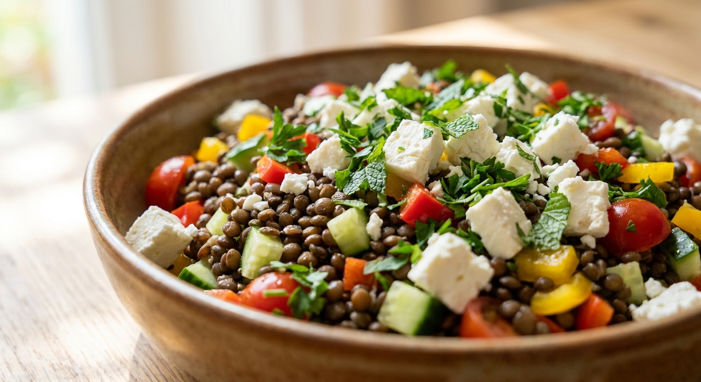 Linsen-Feta-Salat mit Kraeutern Zubereitung