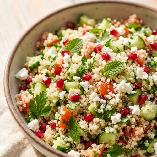 Quinoa-Tabbouleh mit Minze und Granatapfel
