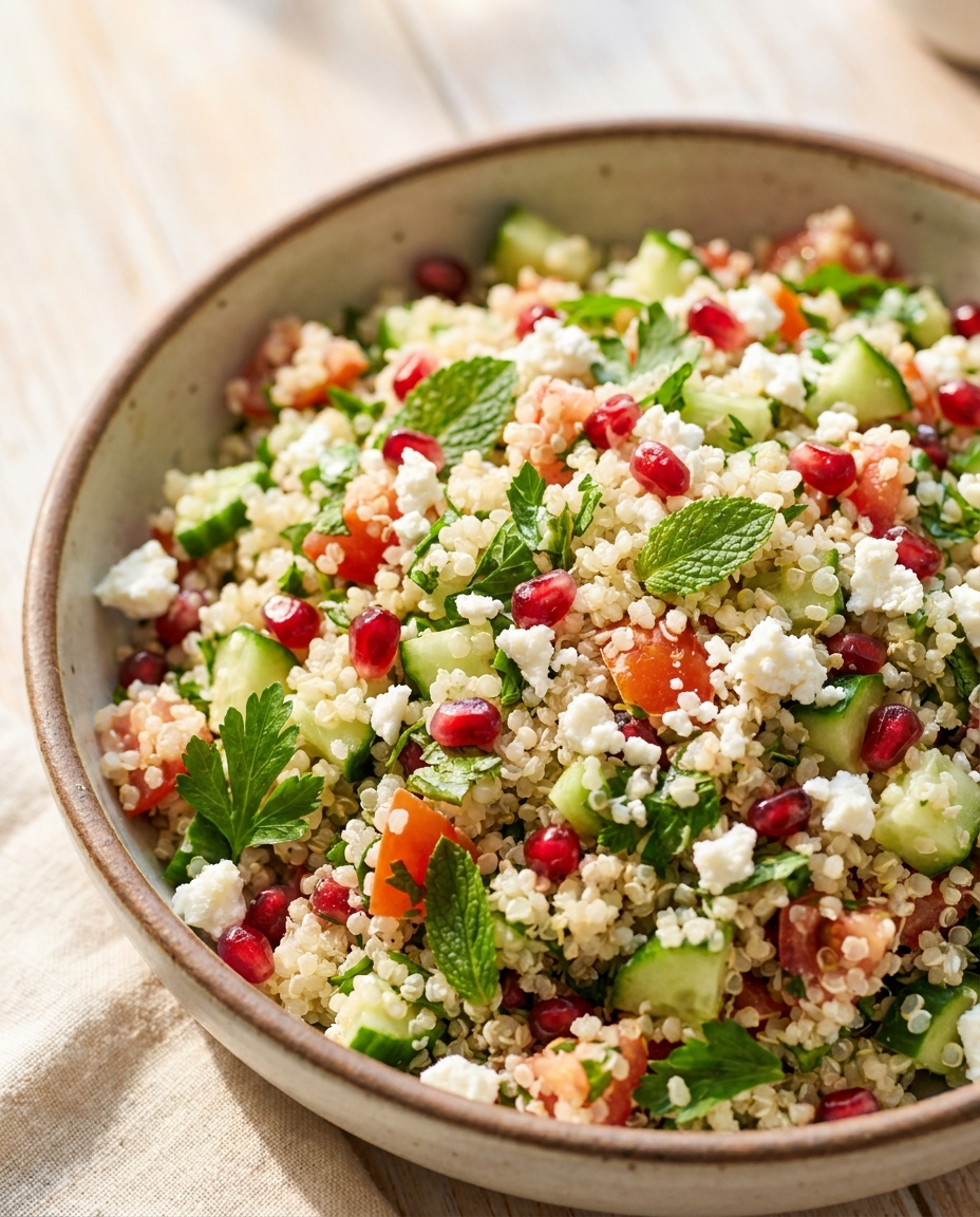 Quinoa-Tabbouleh mit Minze und Granatapfel