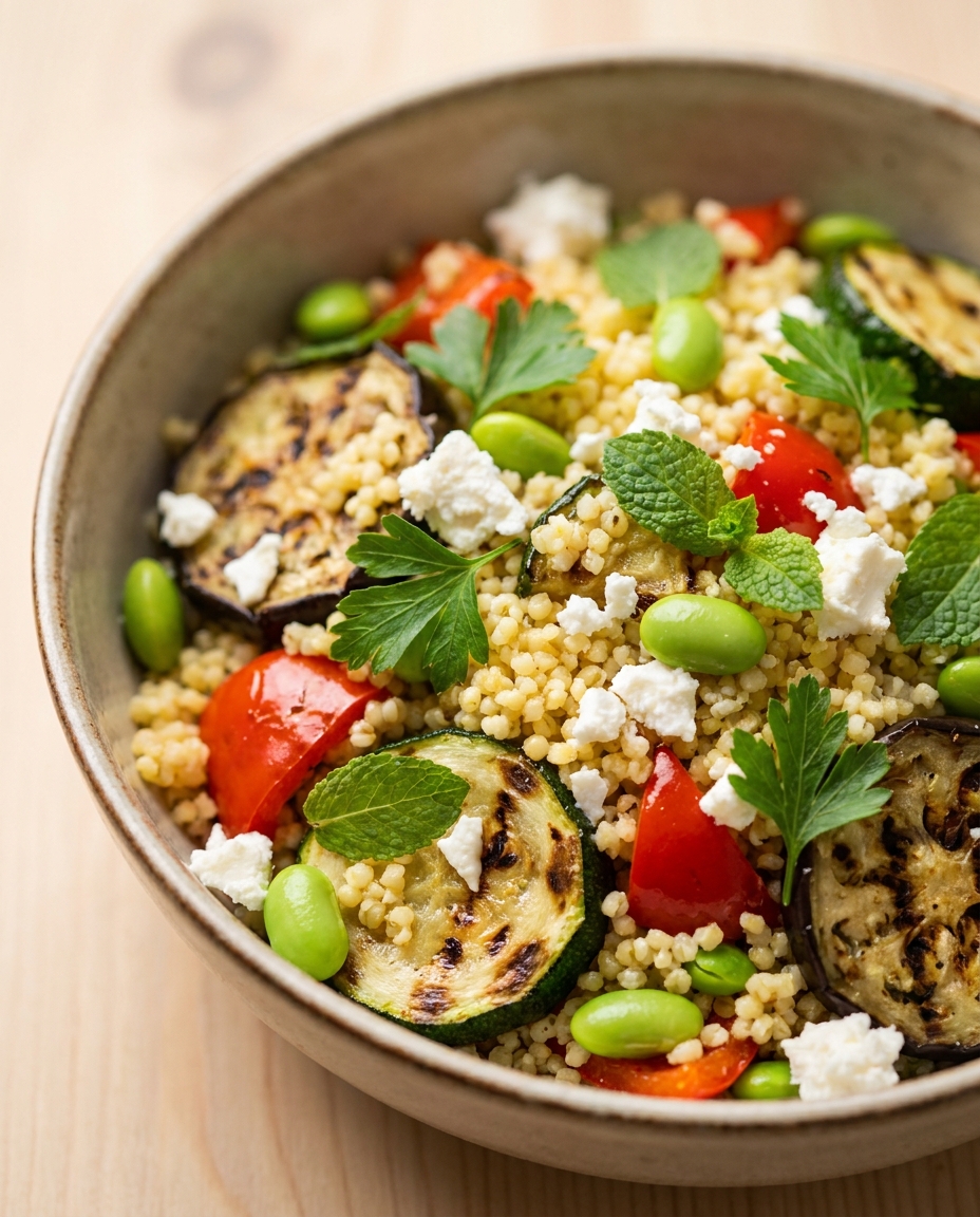 Hirse-Salat mit gegrilltem Gemüse und Feta