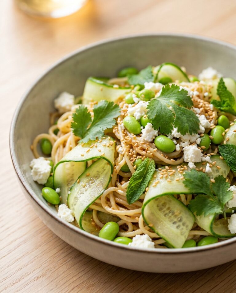Kalter Sesam-Nudelsalat mit Gurke und Edamame