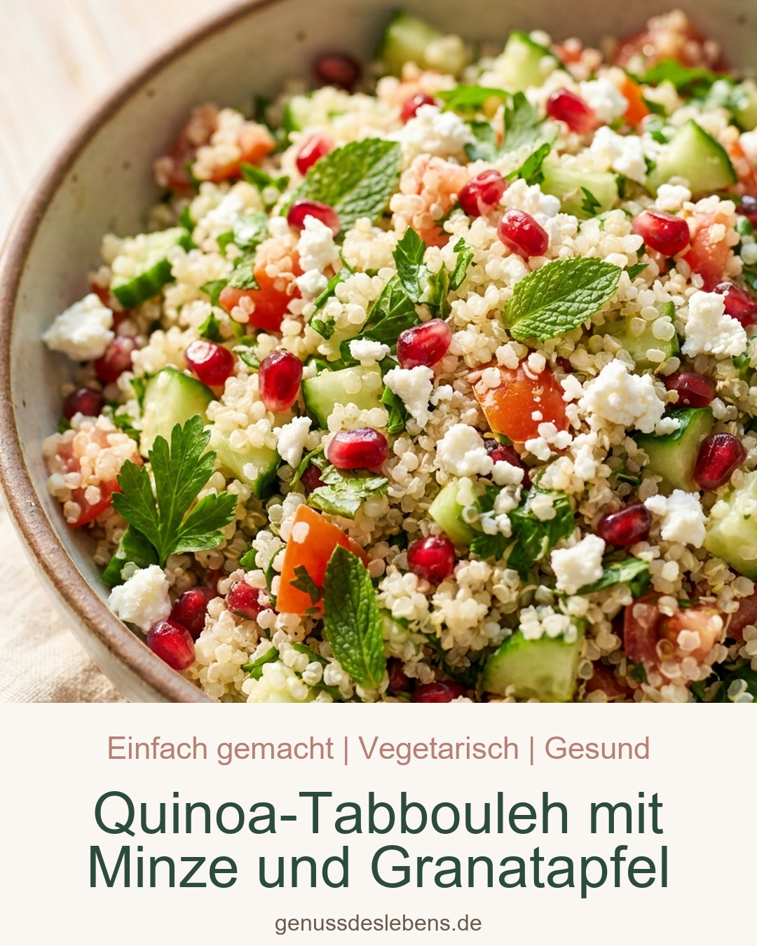 Quinoa-Tabbouleh mit Minze und Granatapfel - Pin für Pinterest