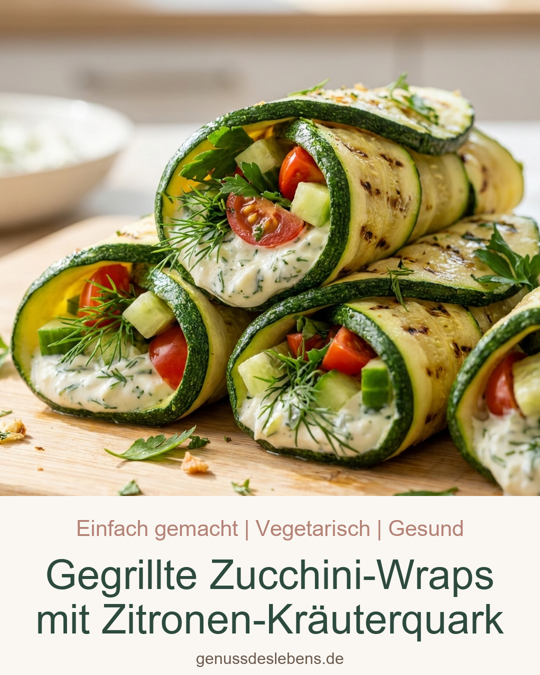Gegrillte Zucchini-Wraps mit Zitronen-Kräuterquark - Pin für Pinterest