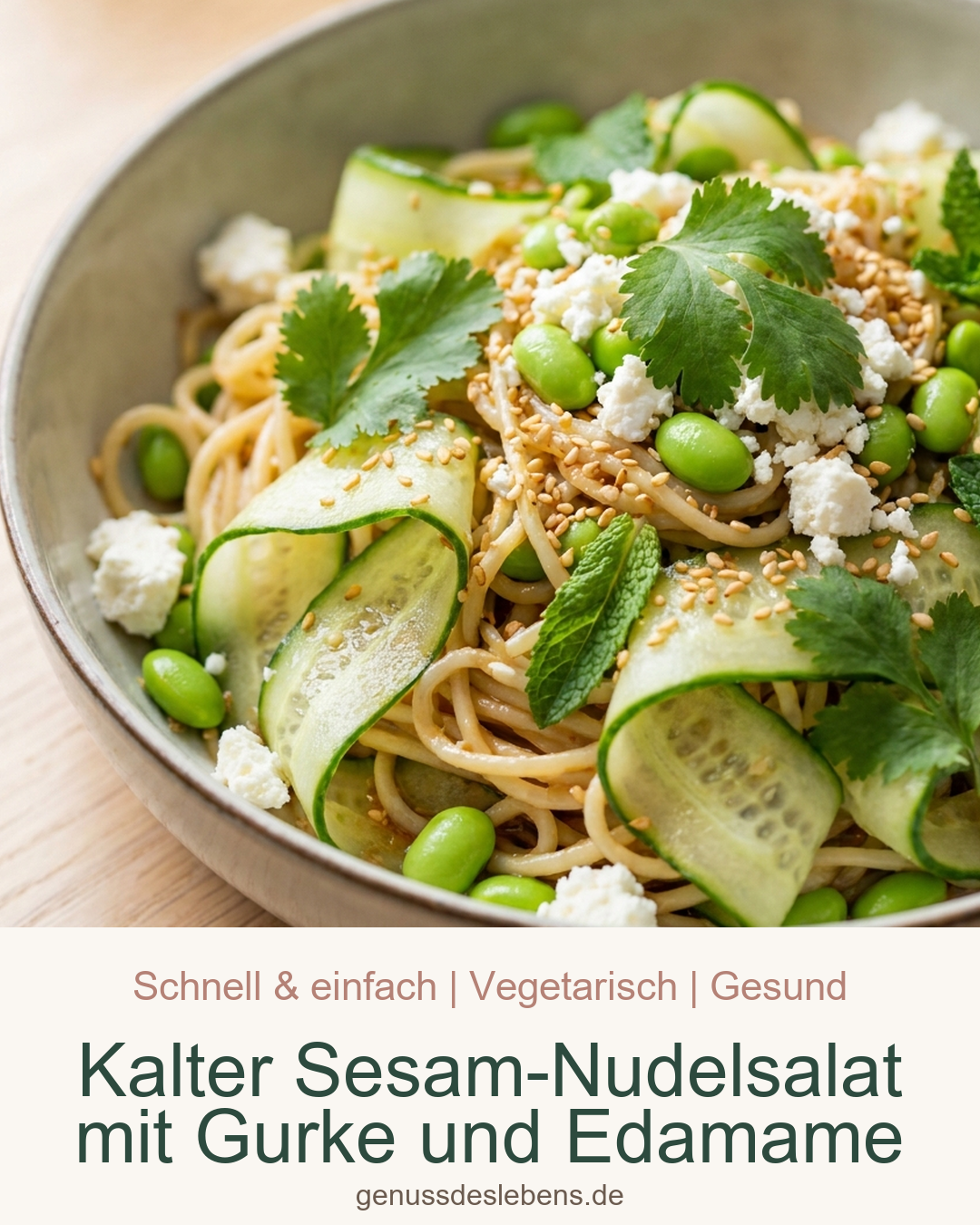 Kalter Sesam-Nudelsalat mit Gurke und Edamame - Pin für Pinterest