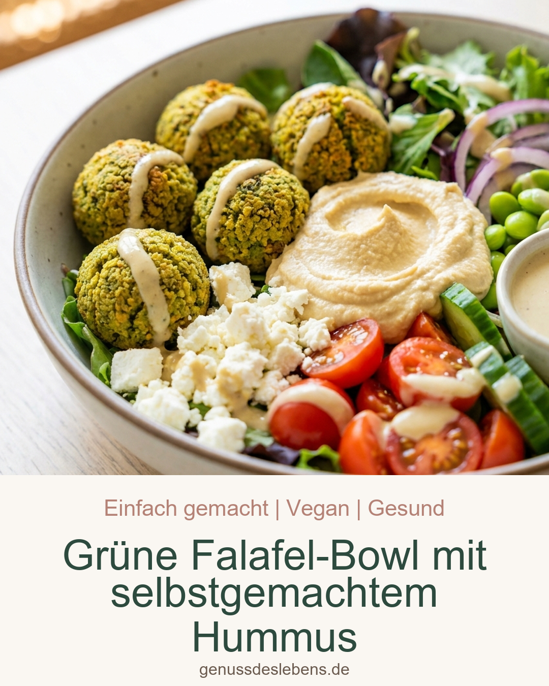Grüne Falafel-Bowl mit selbstgemachtem Hummus - Pin für Pinterest