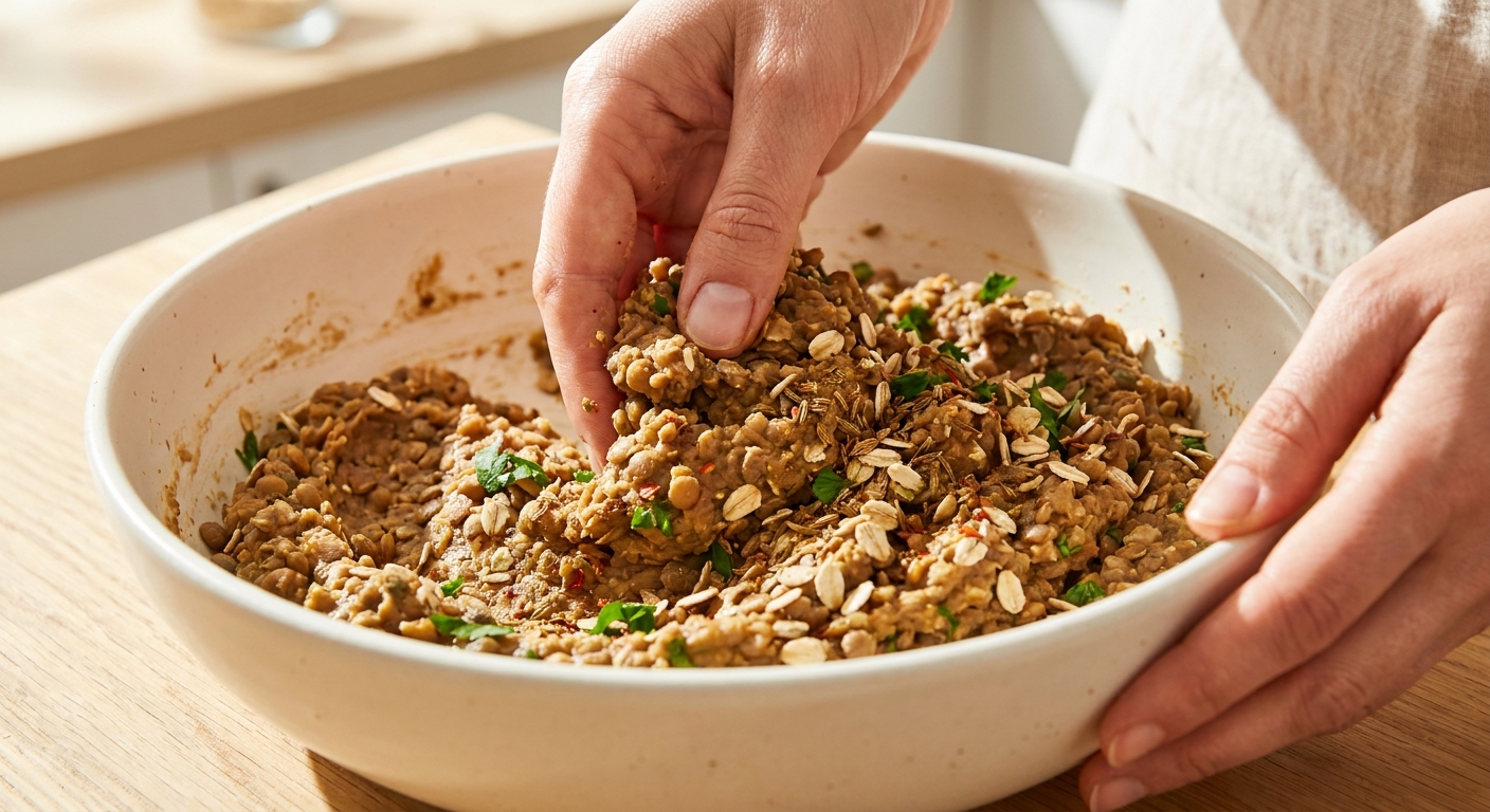 Linsen-Frikadellen mit Gurken-Joghurt-Dip Zubereitung