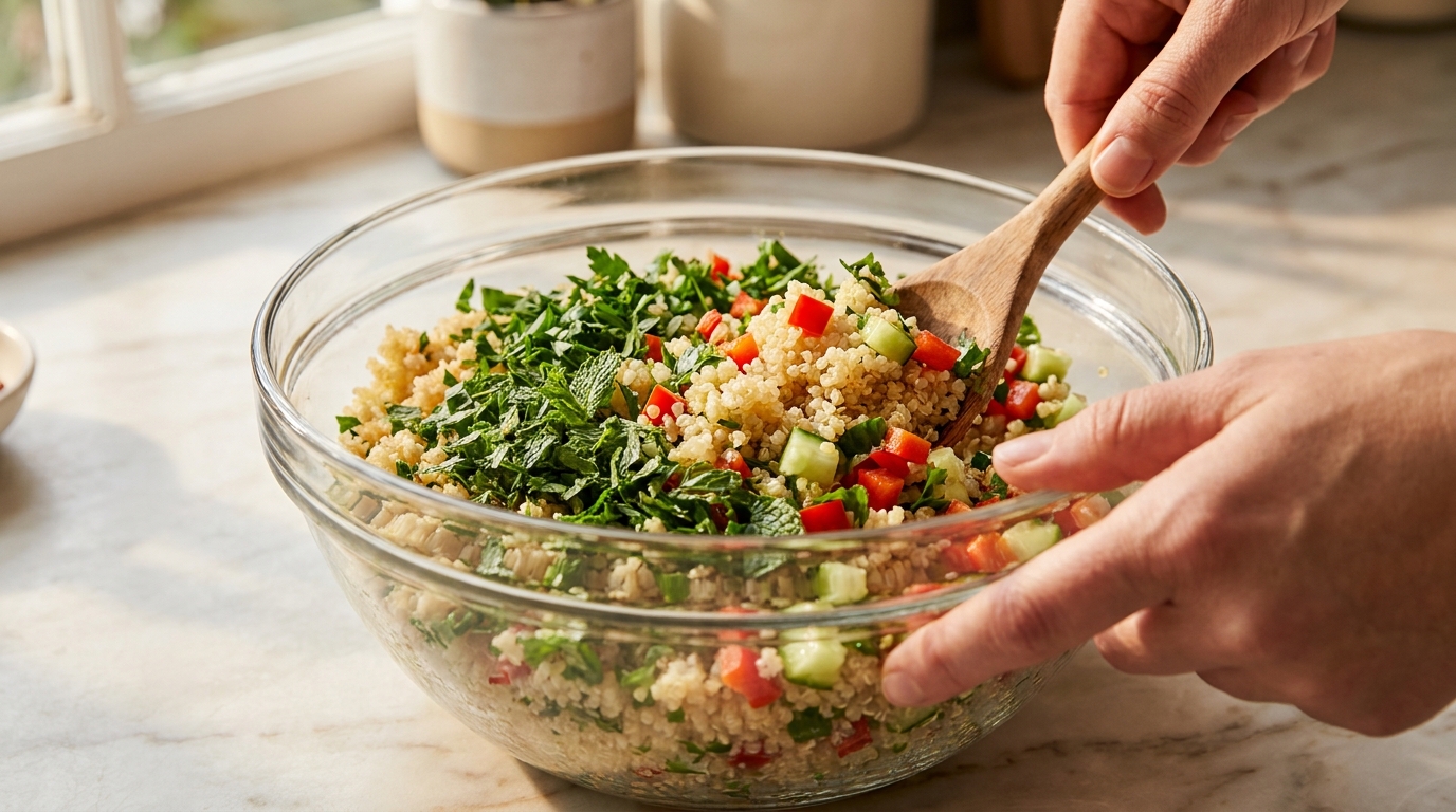 Quinoa-Tabbouleh mit Minze und Granatapfel Zubereitung