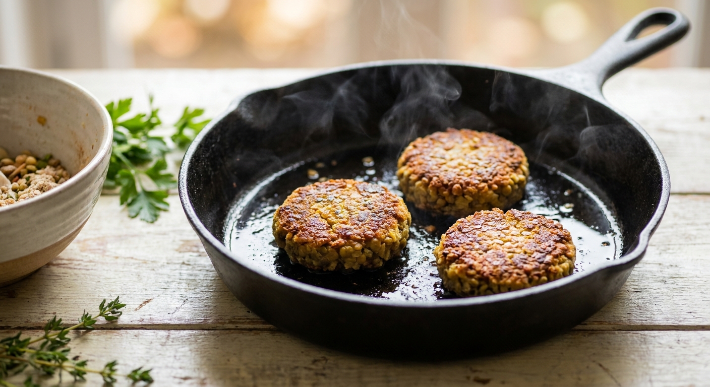 Linsen-Frikadellen mit Gurken-Joghurt-Dip Zubereitung