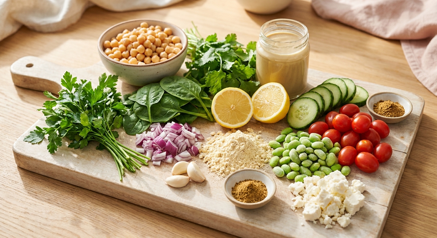 Zutaten für Grüne Falafel-Bowl mit selbstgemachtem Hummus