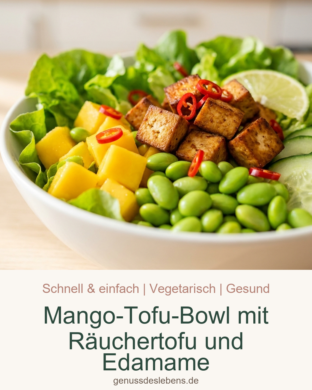 Mango-Tofu-Bowl mit Räuchertofu und Edamame - Pin für Pinterest