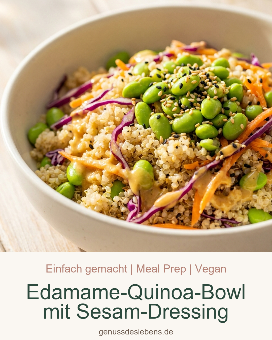 Edamame-Quinoa-Bowl mit Sesam-Dressing - Pin für Pinterest