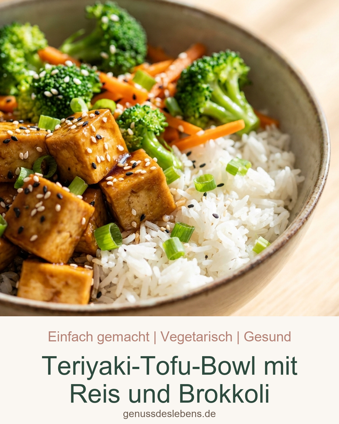 Teriyaki-Tofu-Bowl mit Reis und Brokkoli - Pin für Pinterest