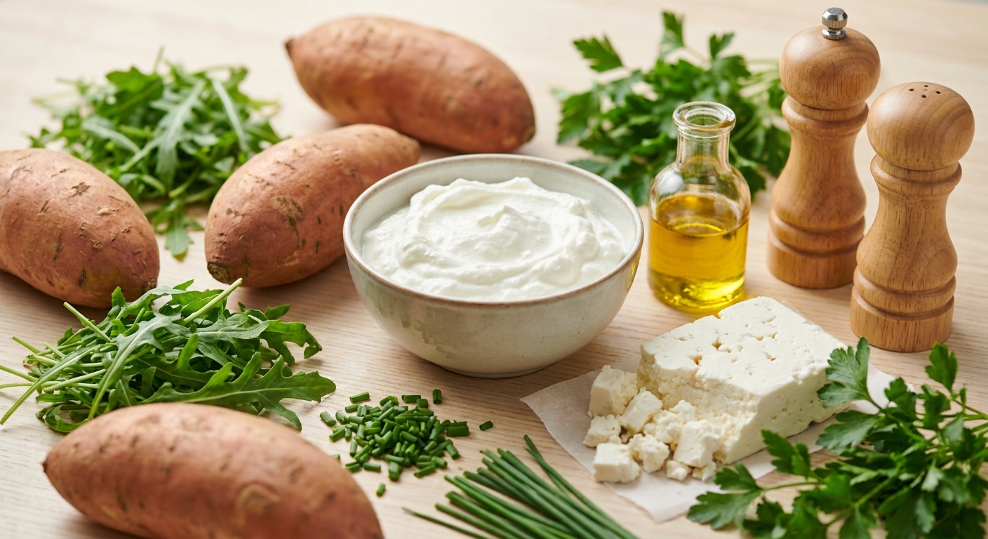 Zutaten für Ofen-Süßkartoffel mit Kräuterquark