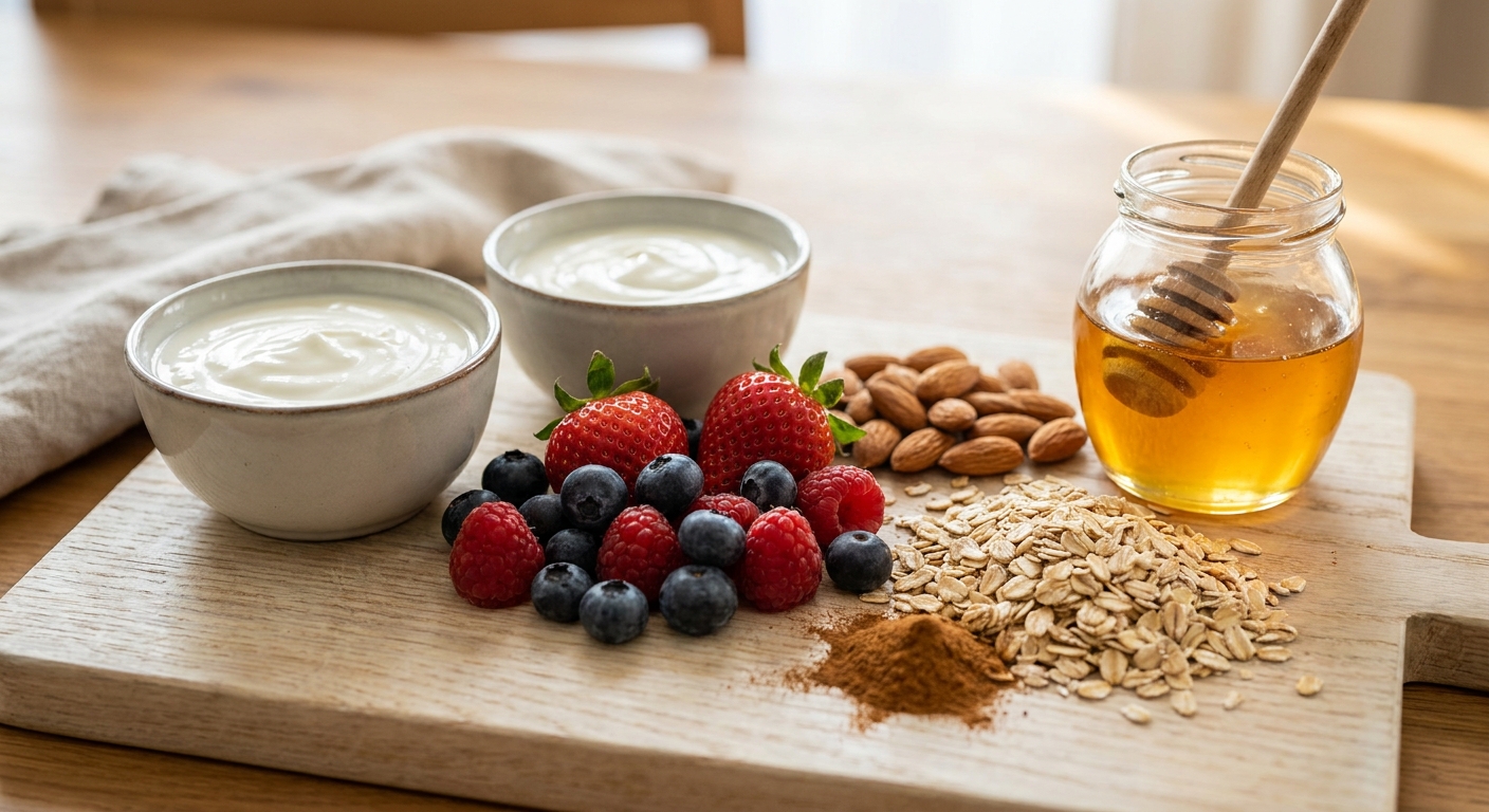 Zutaten für Skyr-Beeren-Bowl mit Hafercrunch