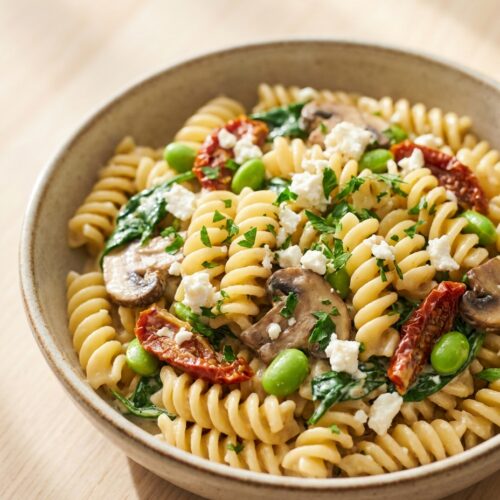 Cremige One Pot Pasta mit Feta und Edamame