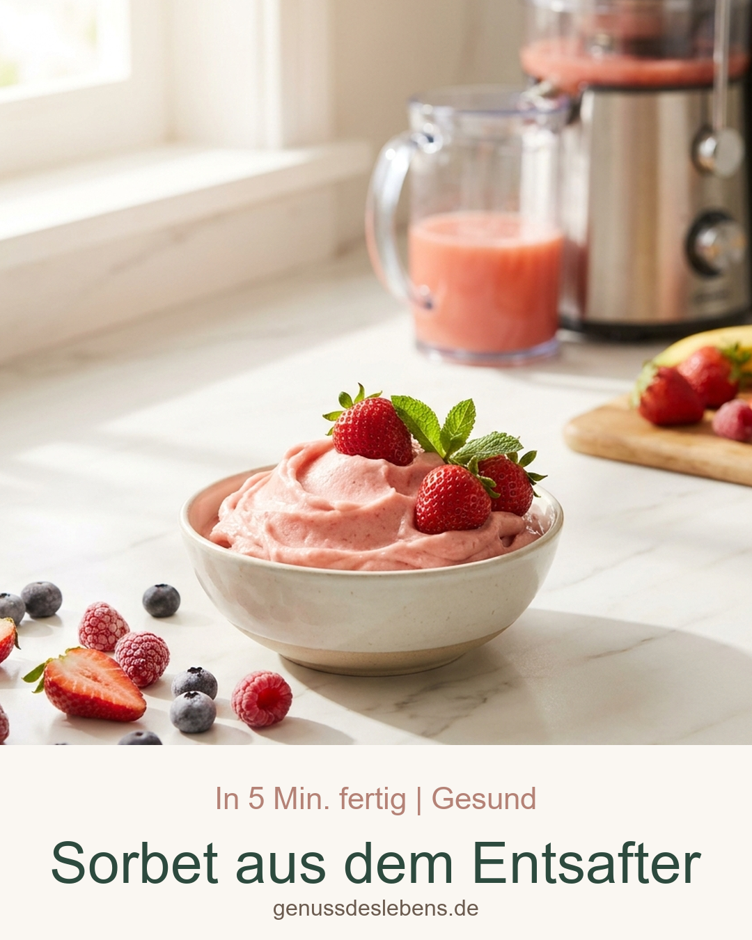 Eis mit dem Hurom Entsafter: Sorbet ohne Zucker – Pin für Pinterest