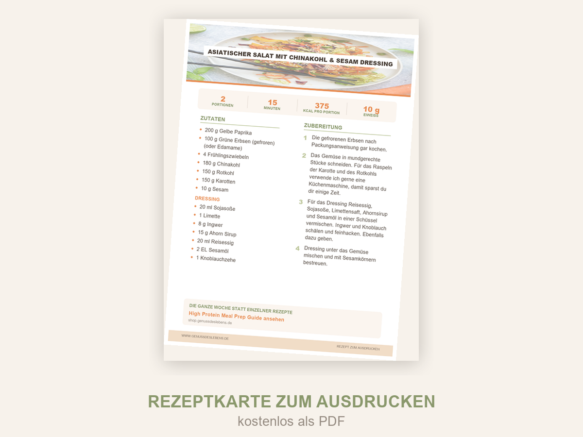 Rezeptkarte Asiatischer Salat mit Chinakohl & Sesam Dressing zum Ausdrucken als PDF