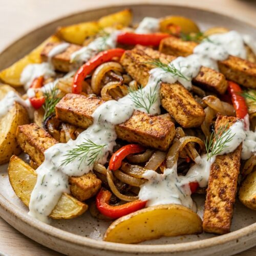 Tofu-Gyros vom Blech mit Zaziki