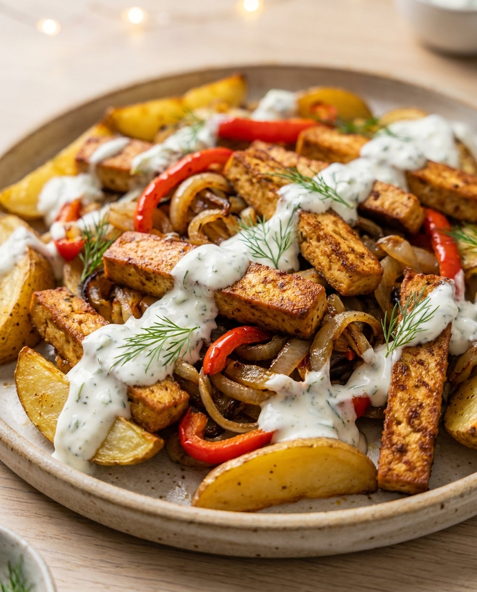 Tofu-Gyros vom Blech mit Zaziki