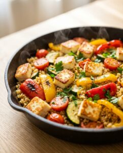 Bulgur-Pfanne mit Halloumi und Paprika