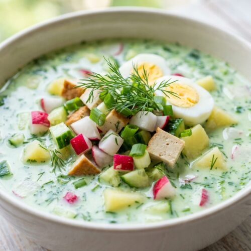 Vegetarische Okroschka mit Kefir und Ei