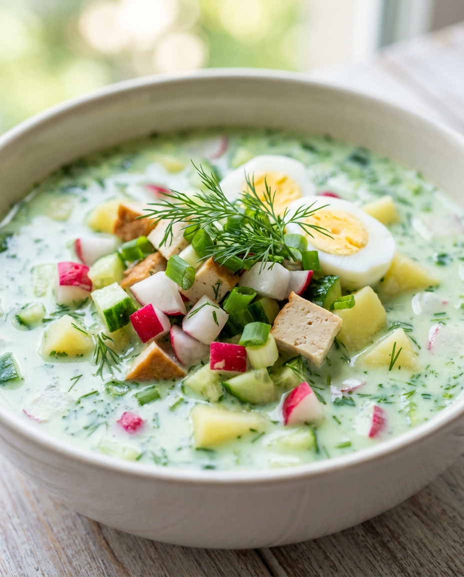 Vegetarische Okroschka mit Kefir und Ei