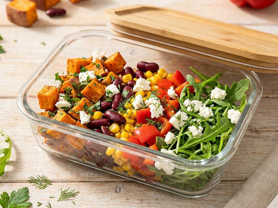 Süßkartoffel-Bowl mit Kidneybohnen und Feta zum Vorbereiten