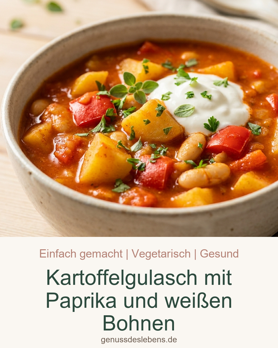 Kartoffelgulasch mit Paprika und weißen Bohnen - Pin für Pinterest
