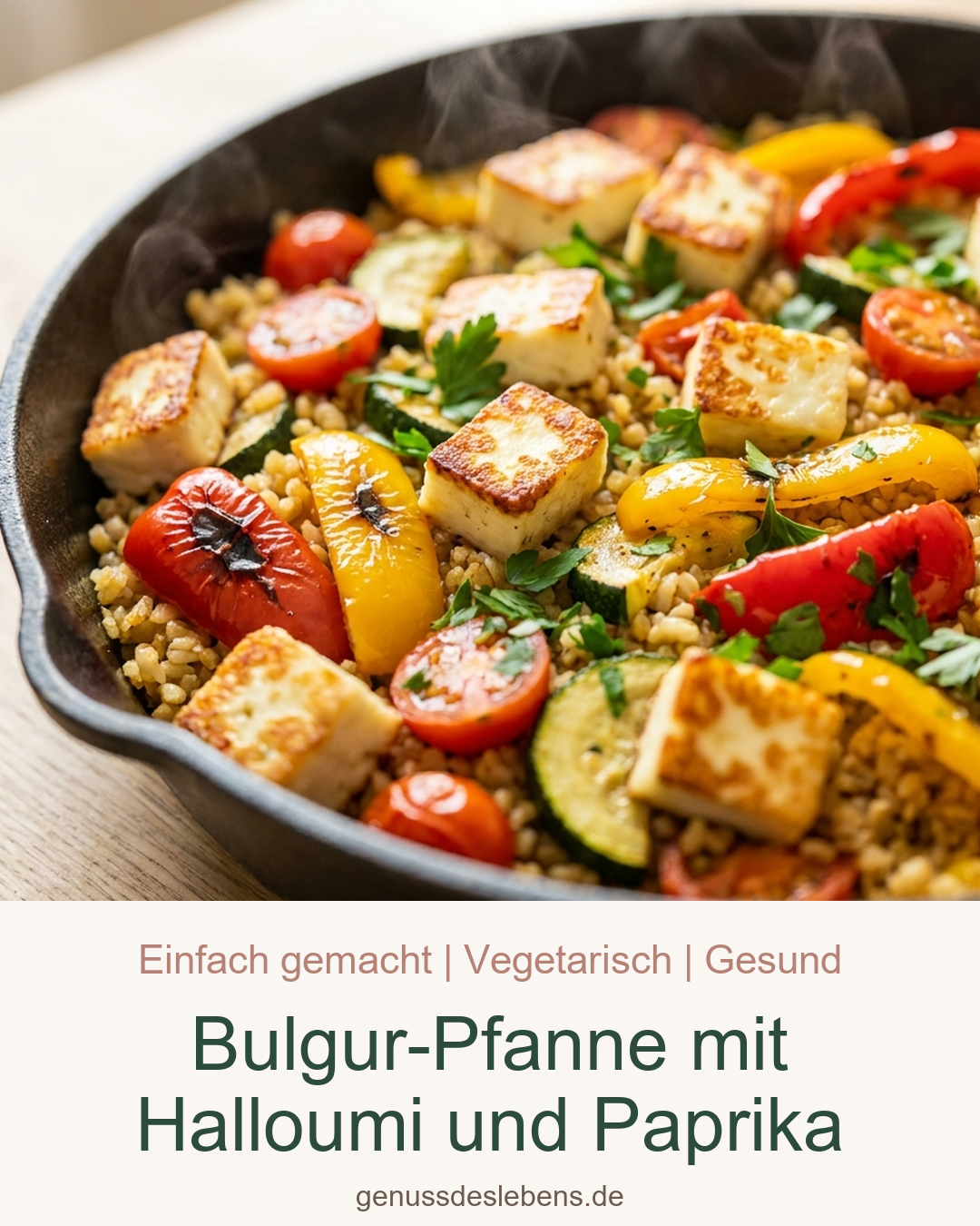Bulgur-Pfanne mit Halloumi und Paprika - Pin für Pinterest