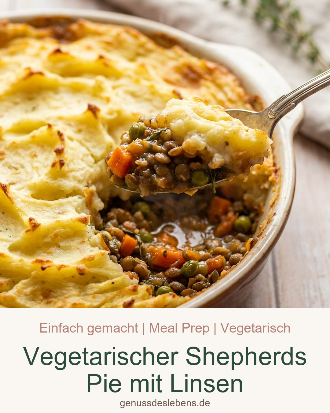 Vegetarischer Shepherds Pie mit Linsen - Pin für Pinterest