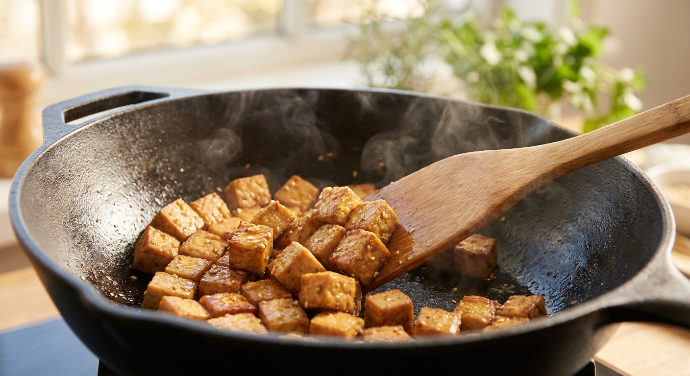 Reisnudel-Pfanne mit Weißkohl und Räuchertofu Zubereitung