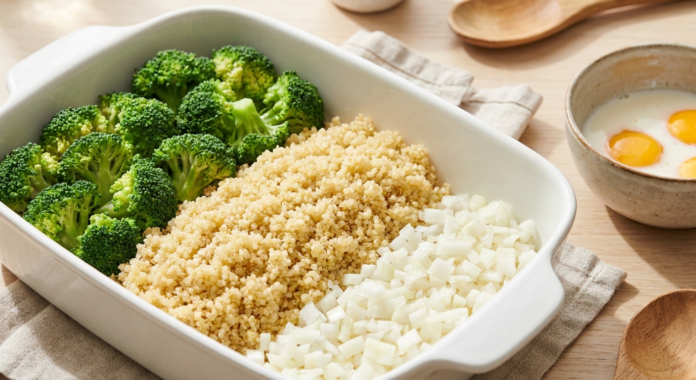 Brokkoli-Quinoa-Auflauf mit Feta Zubereitung