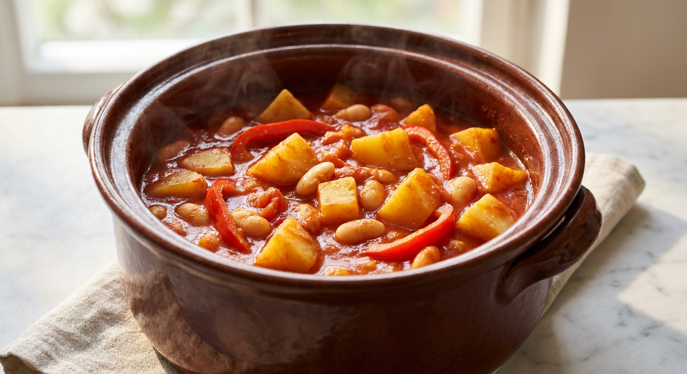 Kartoffelgulasch mit Paprika und weißen Bohnen Zubereitung