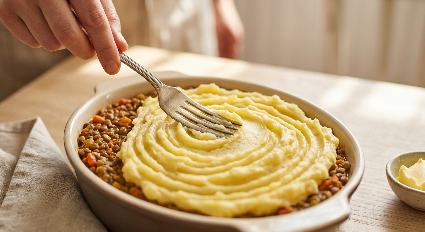 Vegetarischer Shepherds Pie mit Linsen Zubereitung