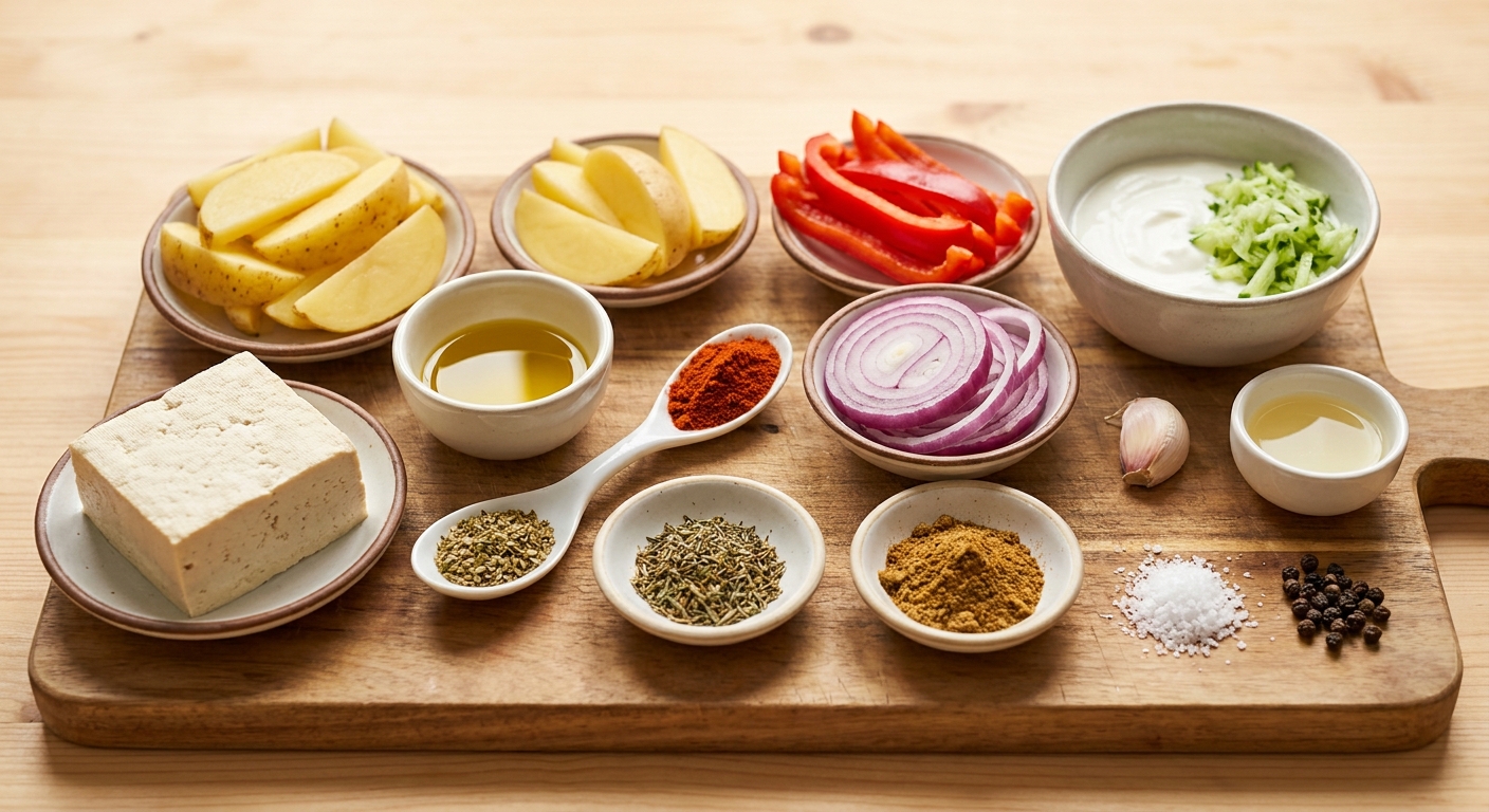 Zutaten für Tofu-Gyros vom Blech mit Zaziki