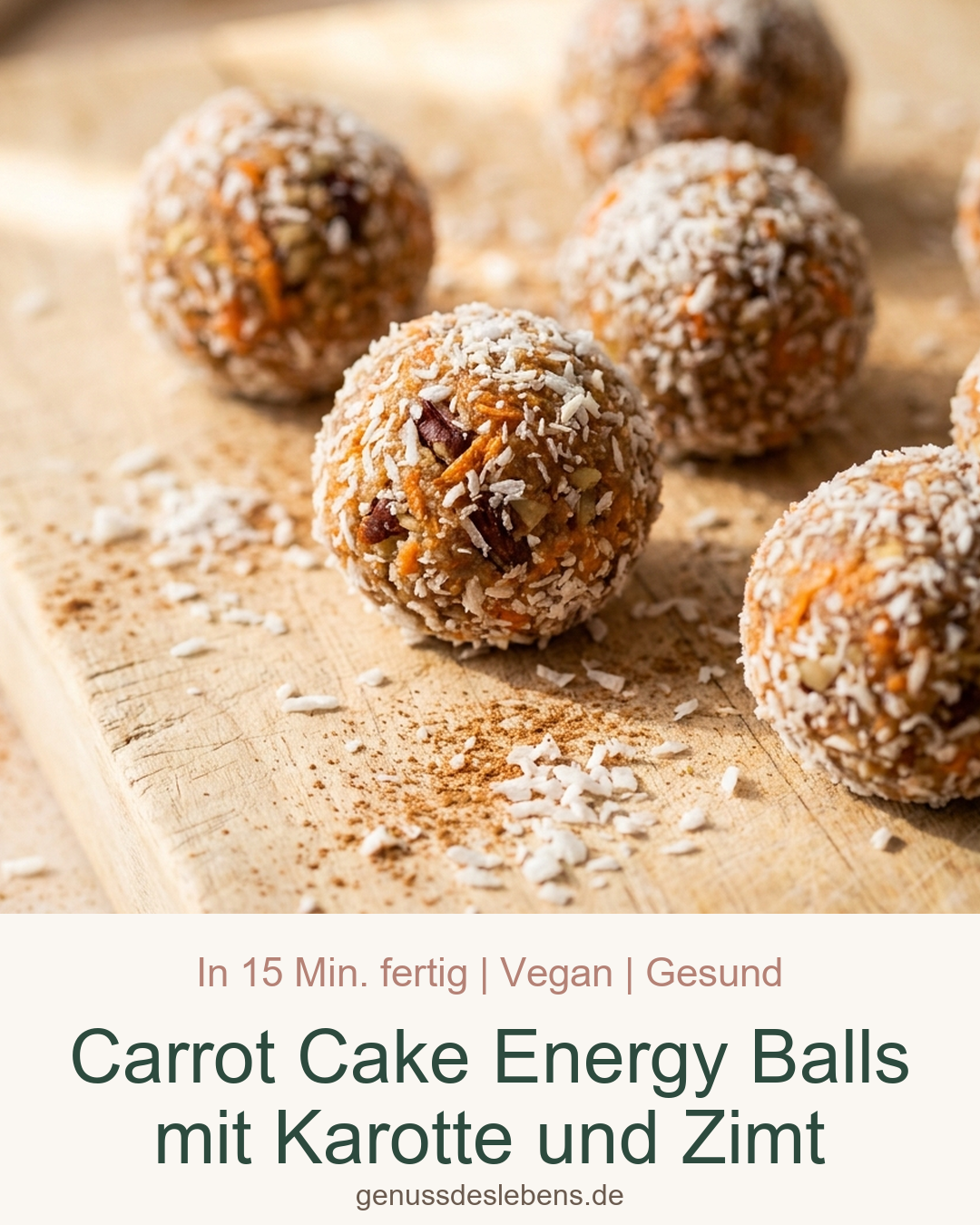 Carrot Cake Energy Balls mit Karotte und Zimt - Pin für Pinterest
