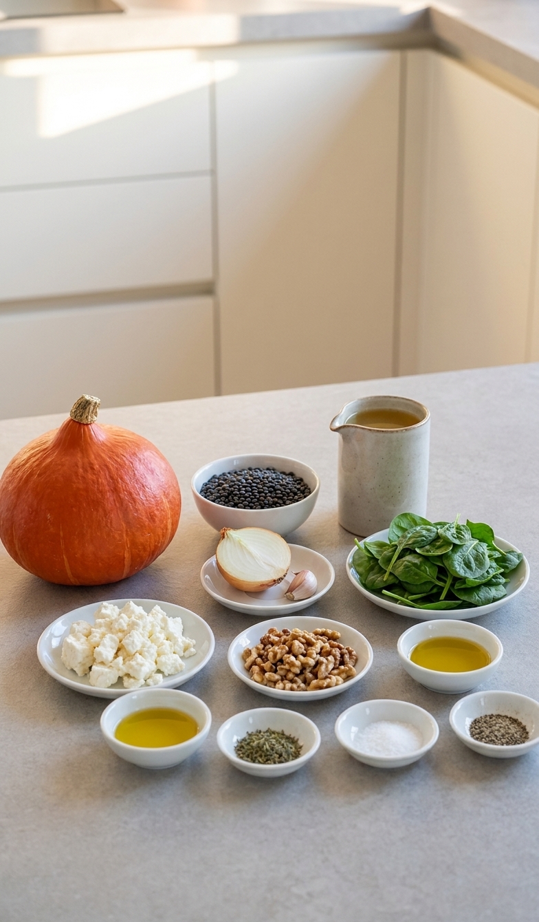 Zutaten für Gefüllter Hokkaido mit Linsen und Feta